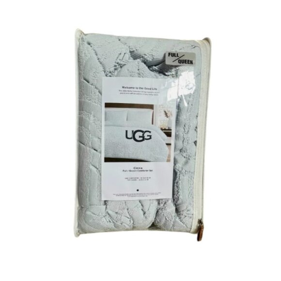 UGG Cinnia Full/Queen Comforter 3-Pc Set Textured Retro Clamshell Spa Blue NWT - Picture 4 of 8